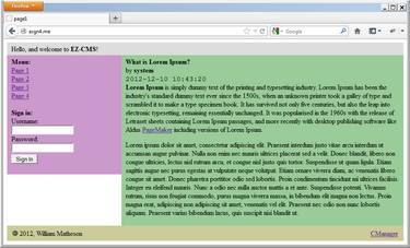 Screenshot of EZ-CMS frontend - click to enlarge